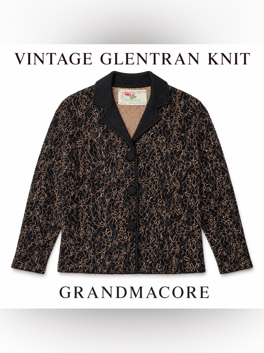 Vintage Glentran Knit Glengarry Jacquard Jacket Grandmacore Mid Century